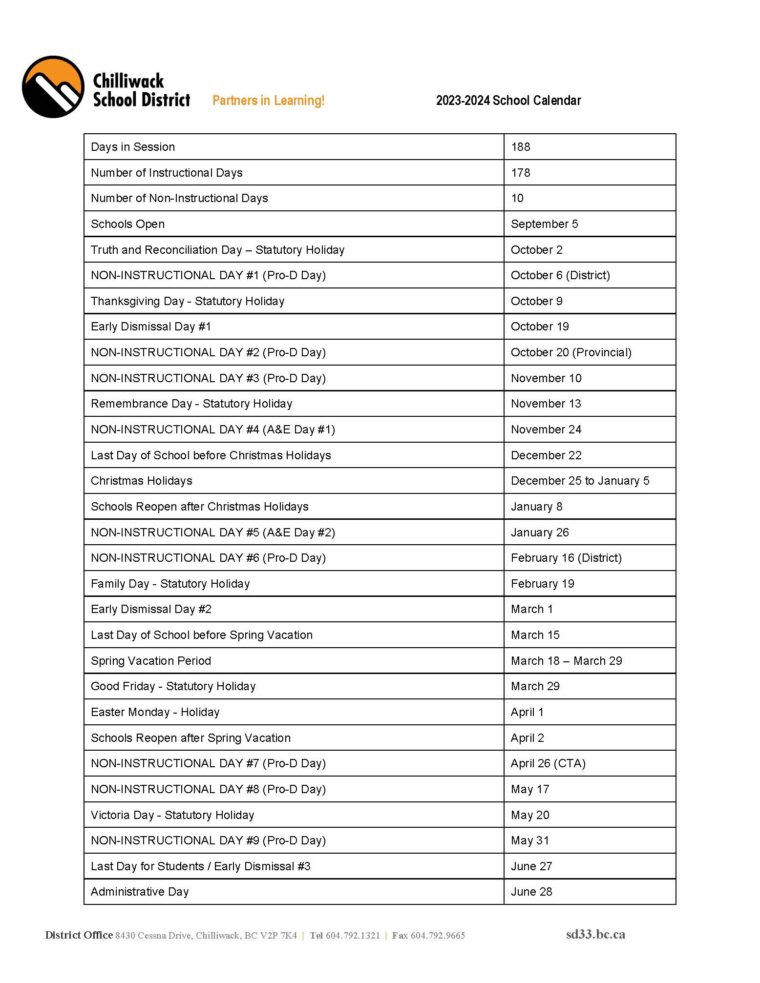 2023-2024 SD33 School Calendar